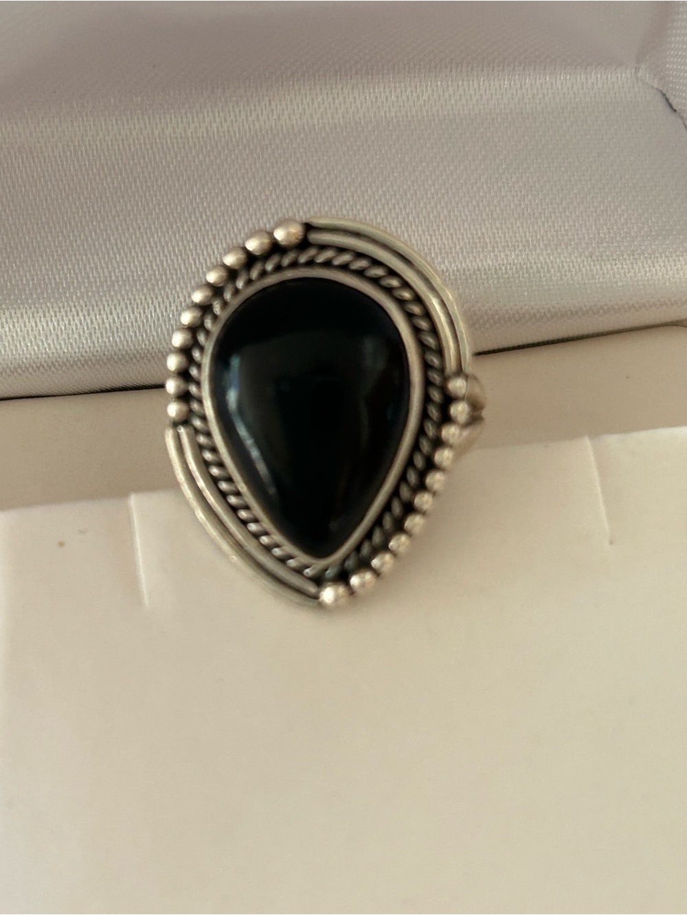 Sterling Silver Teardrop Black Onyx Ring - Elegant Women’s Statement Jewelry